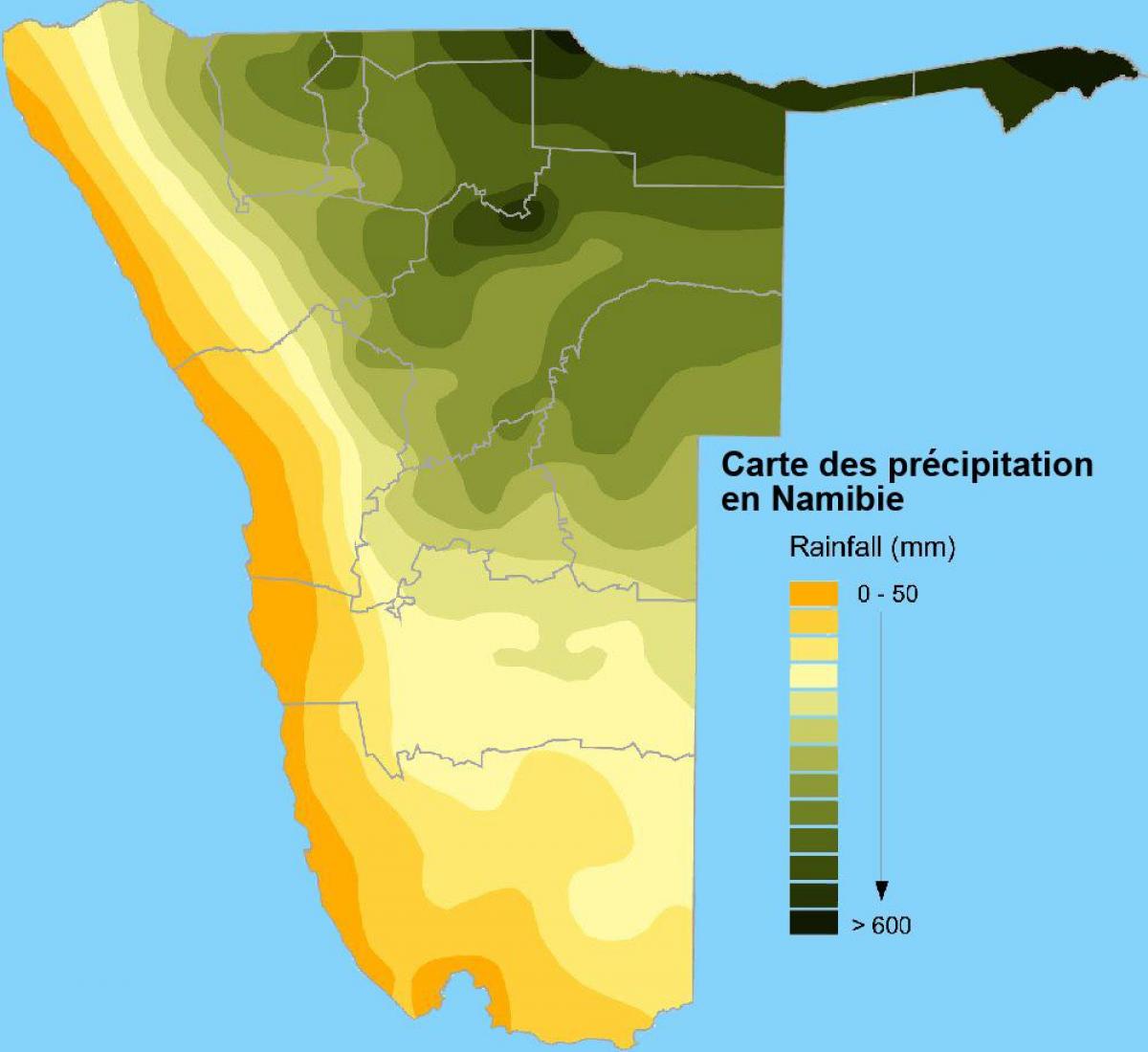 Χάρτης της Ναμίμπια βροχοπτώσεις