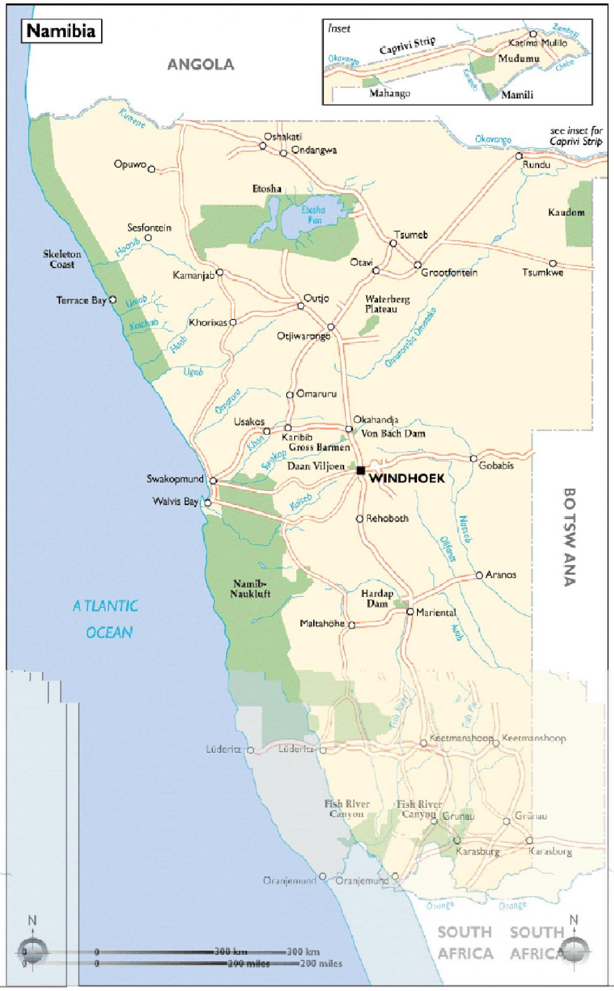 Ναμίμπια αξιοθέατα χάρτης