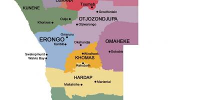 Χάρτης της Ναμίμπια με τις περιφέρειες